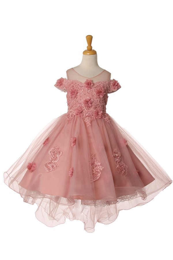 Elegant Hand-Crafted Lace Appliques Sequin Pearl Beads Shining Short Kids Dress CU9119 Elsy Style Kids Dress