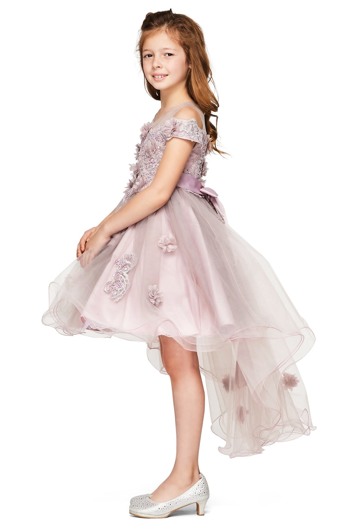 Elegant Hand-Crafted Lace Appliques Sequin Pearl Beads Shining Short Kids Dress CU9119 Elsy Style Kids Dress