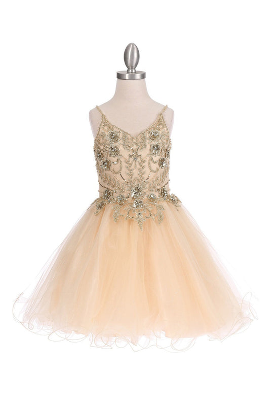 Elegant Illusion Sparkly Tulle A-Line Short Girl Dress CU5112X Elsy Style Kids Dress