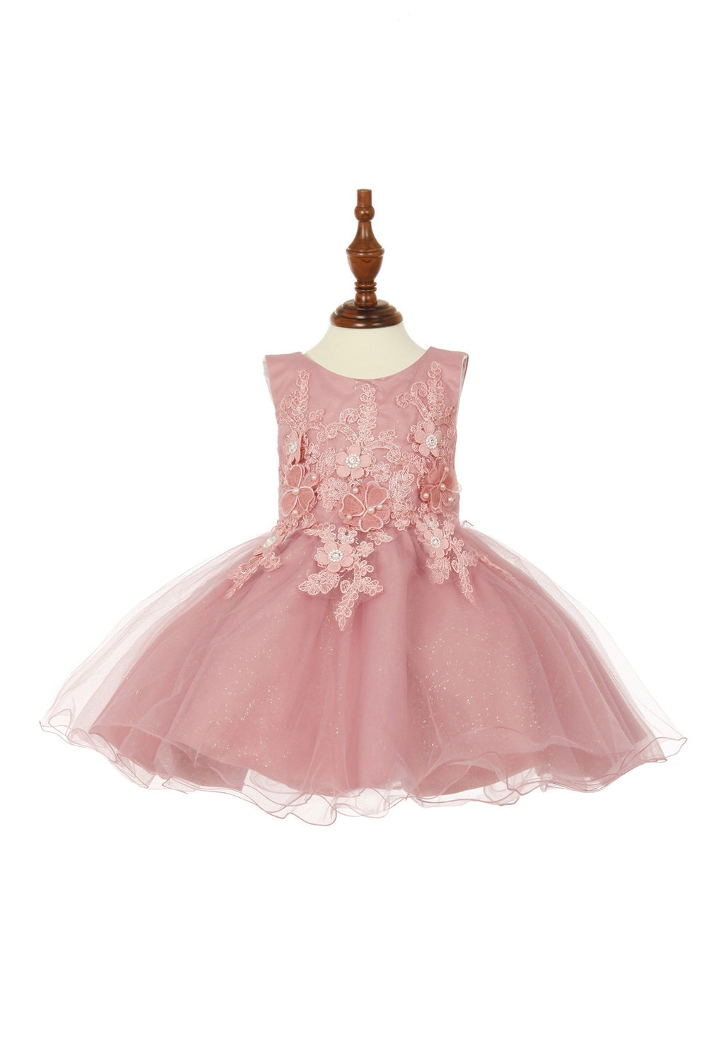 Elegant Lace Glitter Tulle Rhinestone 3D Flowers Cotton Lining Short Kids Dress CU9110 Elsy Style Kids Dress