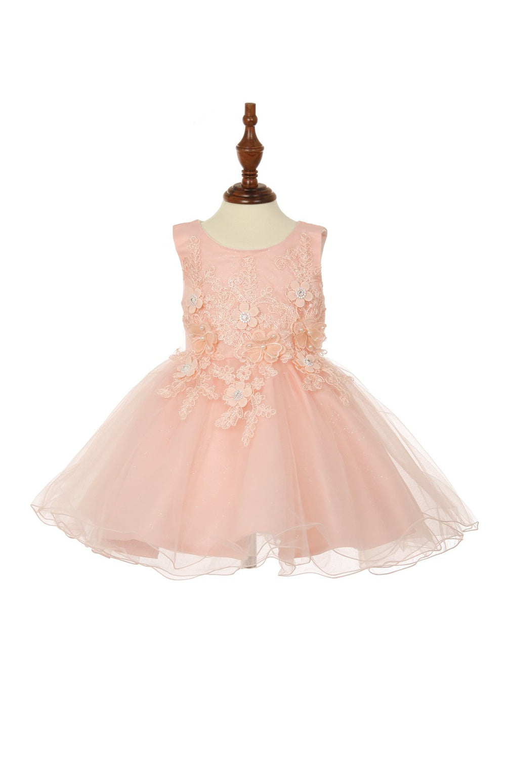 Elegant Lace Glitter Tulle Rhinestone 3D Flowers Cotton Lining Short Kids Dress CU9110 Elsy Style Kids Dress