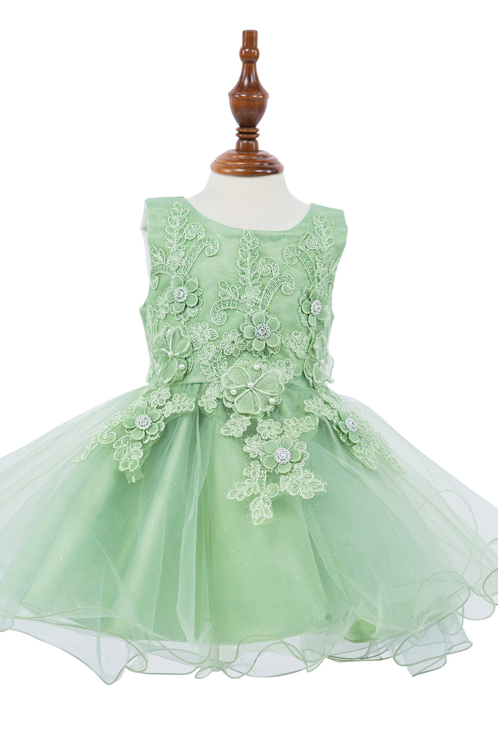 Elegant Lace Glitter Tulle Rhinestone 3D Flowers Cotton Lining Short Kids Dress CU9110 Elsy Style Kids Dress