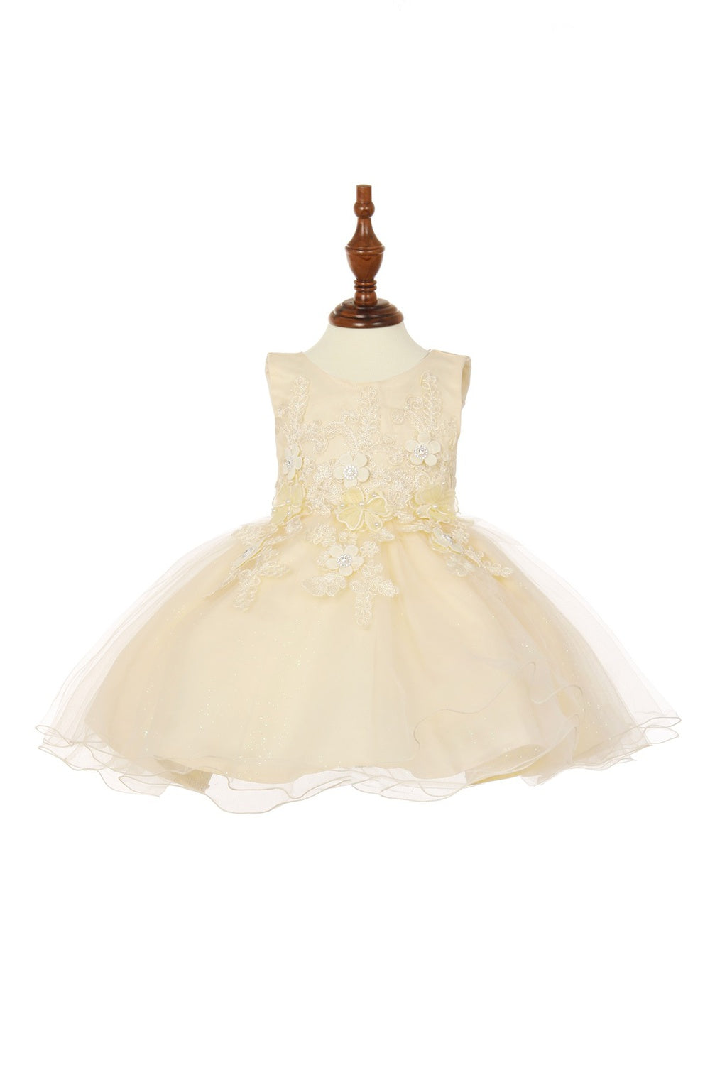 Elegant Lace Glitter Tulle Rhinestone 3D Flowers Cotton Lining Short Kids Dress CU9110 Elsy Style Kids Dress