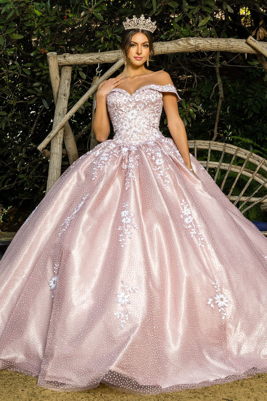 Elegant Lace Off Shoulder Sweetheart Embossed Tulle Satin Quinceanera Dress CU8060J Elsy Style Quinceanera