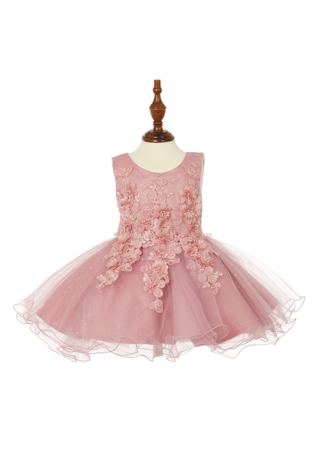 Elegant Lace Pearls Beaded 3D Flowers Back Satin Sash Short Kids Dress CU9109 Elsy Style Kids Dress