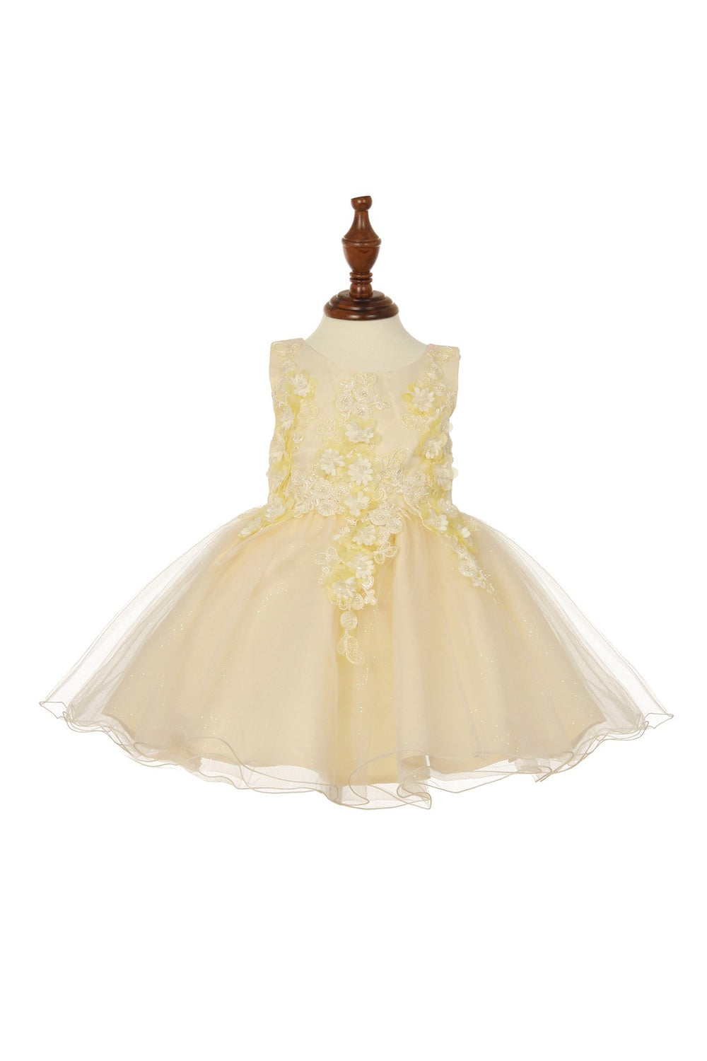 Elegant Lace Pearls Beaded 3D Flowers Back Satin Sash Short Kids Dress CU9109 Elsy Style Kids Dress