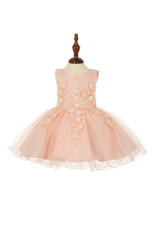 Elegant Lace Pearls Beaded 3D Flowers Back Satin Sash Short Kids Dress CU9109 Elsy Style Kids Dress