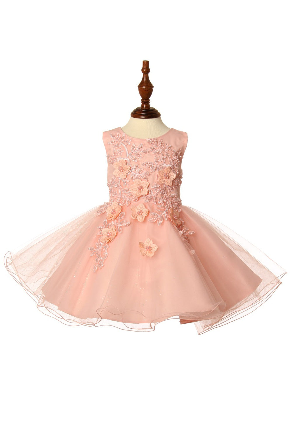 Elegant Pearls Beaded 3D Flowers glitterred Tulles Layered Skirt Short Kids Dress CU9111B Elsy Style Kids Dress