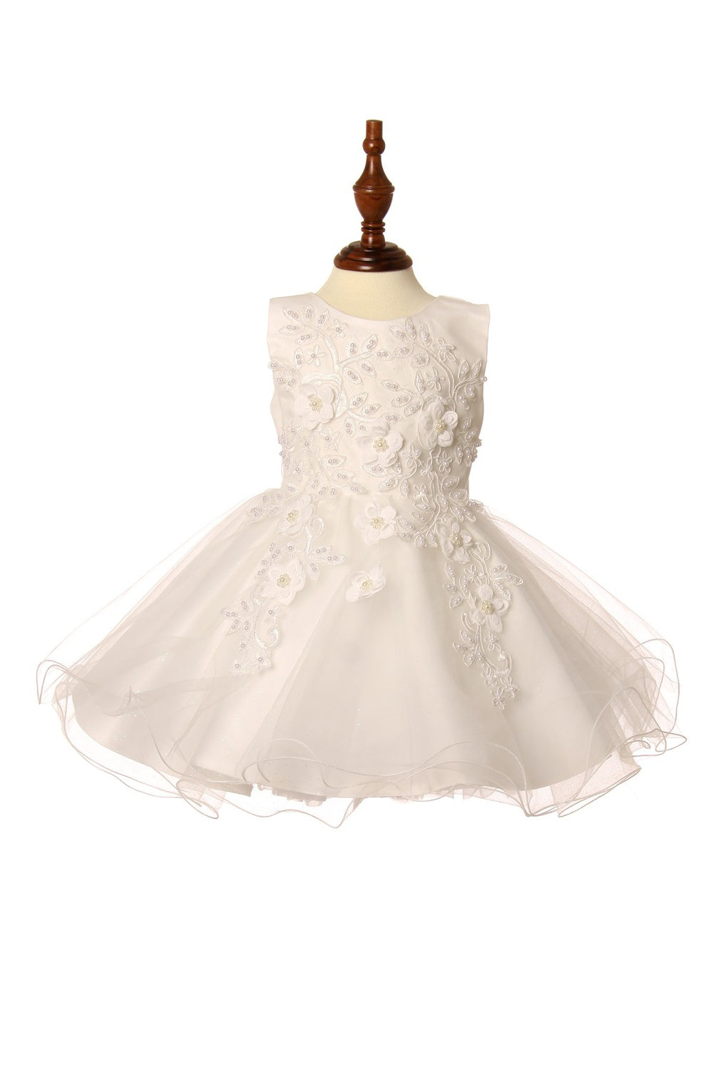 Elegant Pearls Beaded 3D Flowers glitterred Tulles Layered Skirt Short Kids Dress CU9111B Elsy Style Kids Dress