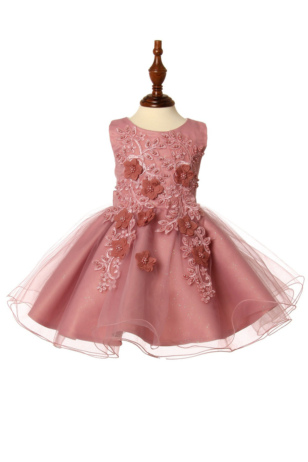 Elegant Pearls Beaded 3D Flowers glitterred Tulles Layered Skirt Short Kids Dress CU9111B Elsy Style Kids Dress