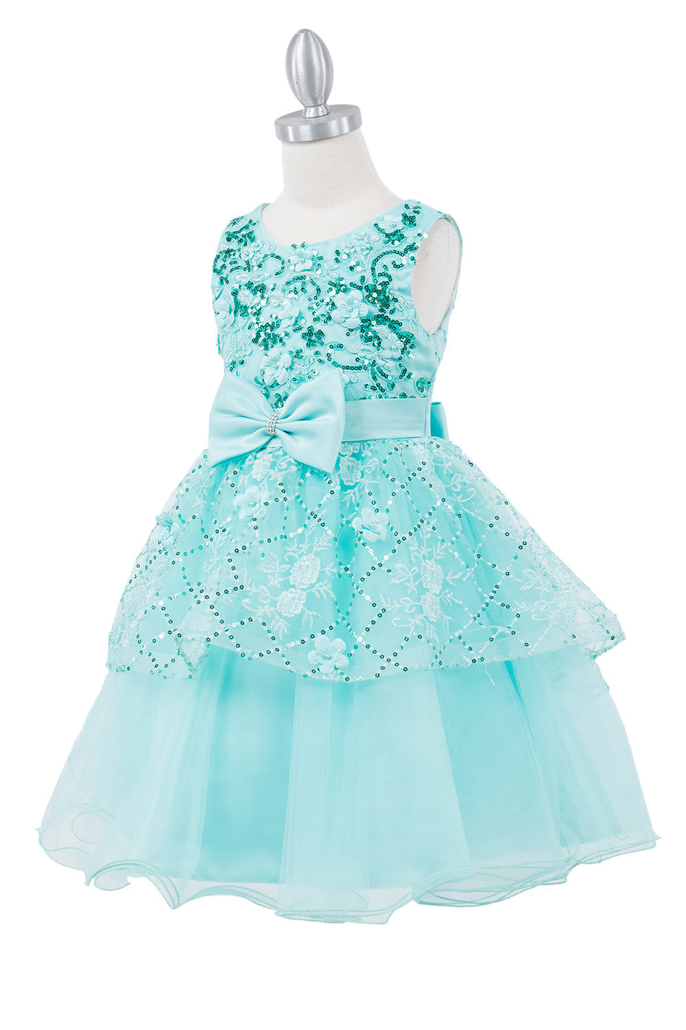 Elegant Sleeveless Sequin Top Ribbon Waistline Layered Skirt Kids Dress CU9131 Elsy Style Ball Gown