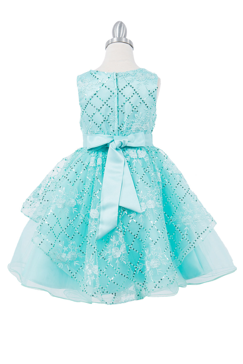 Elegant Sleeveless Sequin Top Ribbon Waistline Layered Skirt Kids Dress CU9131 Elsy Style Ball Gown