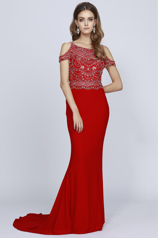 Embellished Bodice Off Shoulder Long Evening & Prom Dress JT660 Elsy Style Prom Dress