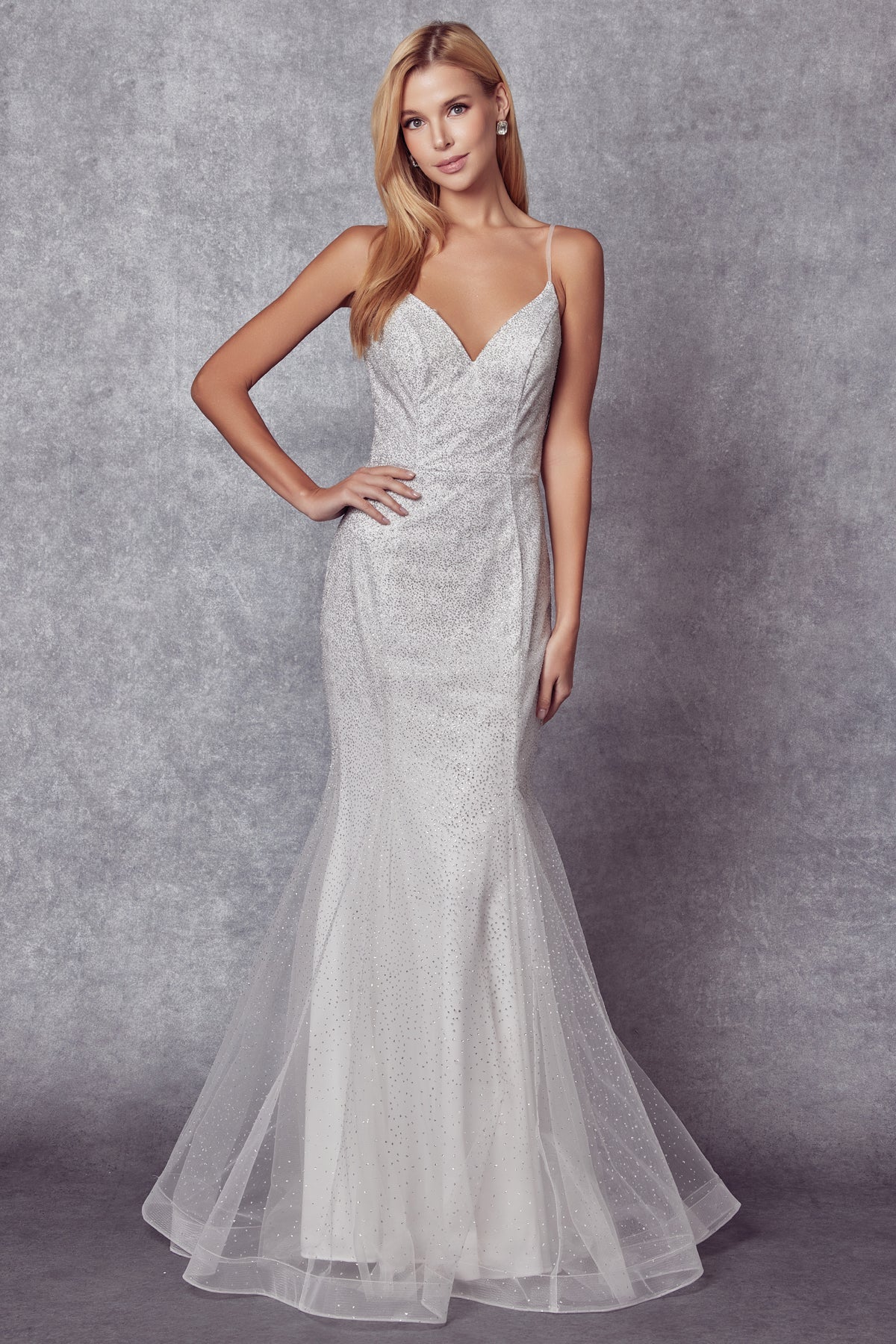 Embellished Glitter Open V-Back Mermaid Long Wedding Dress JT271 W Elsy Style Wedding Dress