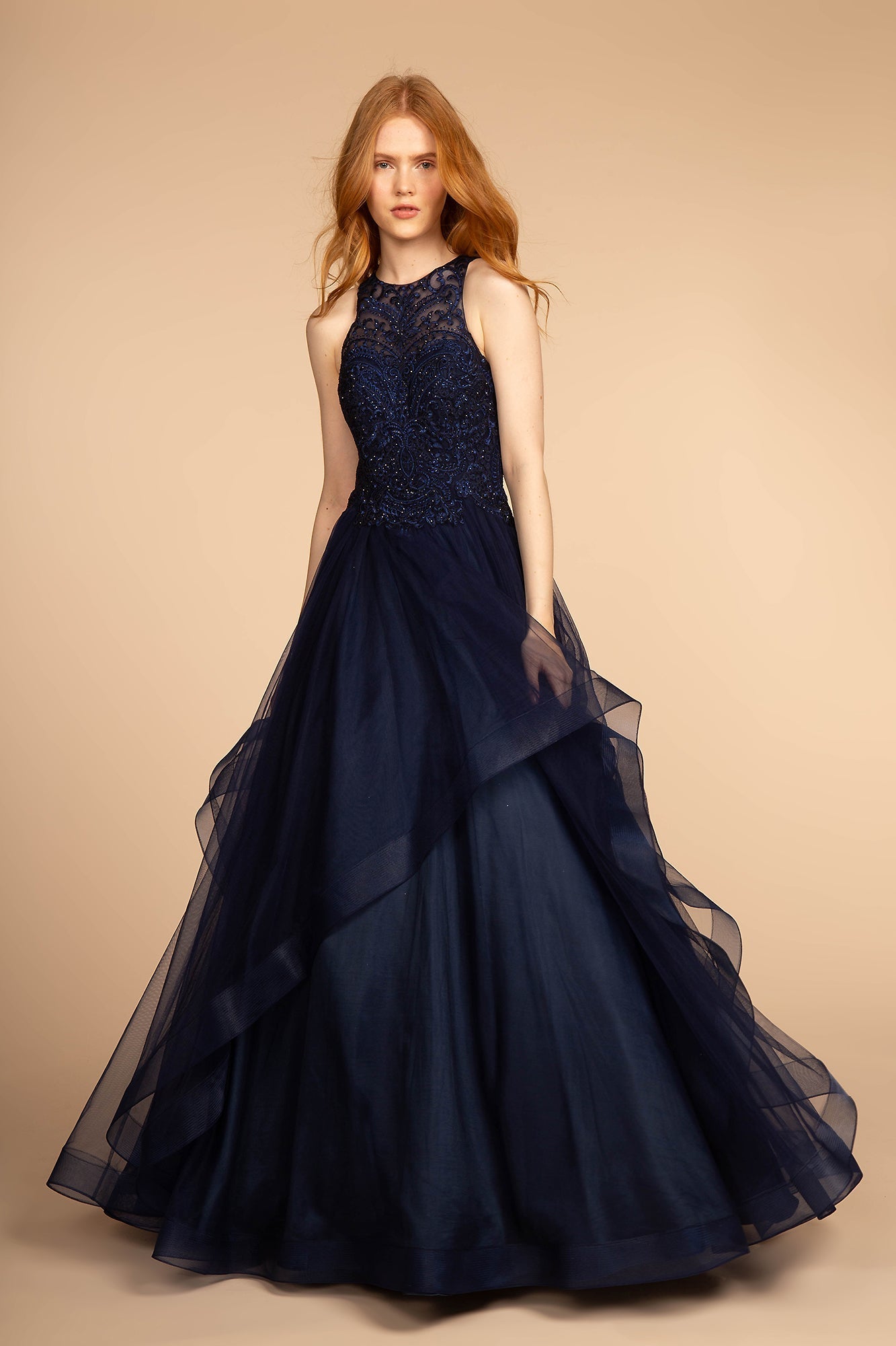 Embroidered Applique Bodice Tulle Long Dress GLGL2528 Elsy Style PROM