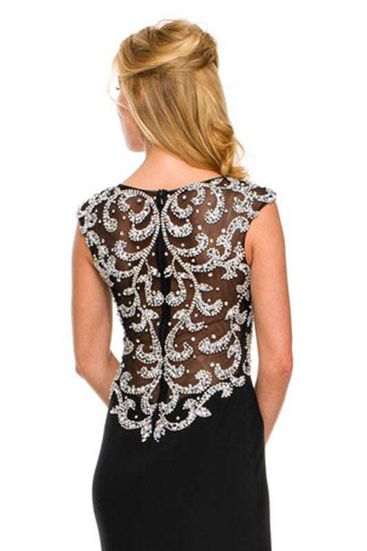 Embroidered Back Cap Sleeves Long Mother Of The Bride Dress JT597 Elsy Style Mother of the Bride Dress