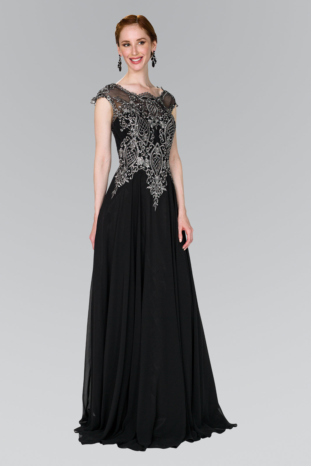 Embroidered Bodice Chiffon Long Dress GLGL2407 Elsy Style PROM