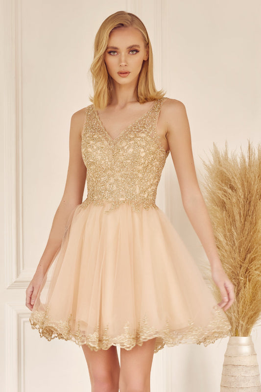 Embroidered Bodice Straps Short Cocktail & Homecoming Dress JT835 Elsy Style Cocktail Dress