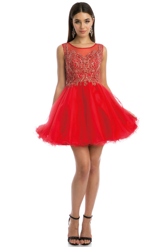 Embroidered Bodice Tulle Skirt Short Cocktail & Homecoming Dress JT789 Elsy Style Cocktail Dress