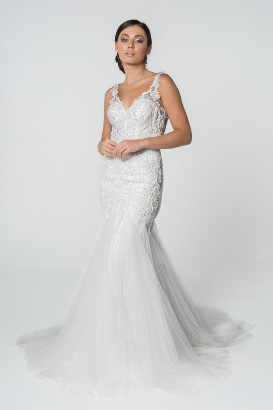 Embroidered Bodice V-Neck Mermaid Wedding Gown Mesh Tail
 GLGL2815 Elsy Style WEDDING GOWNS