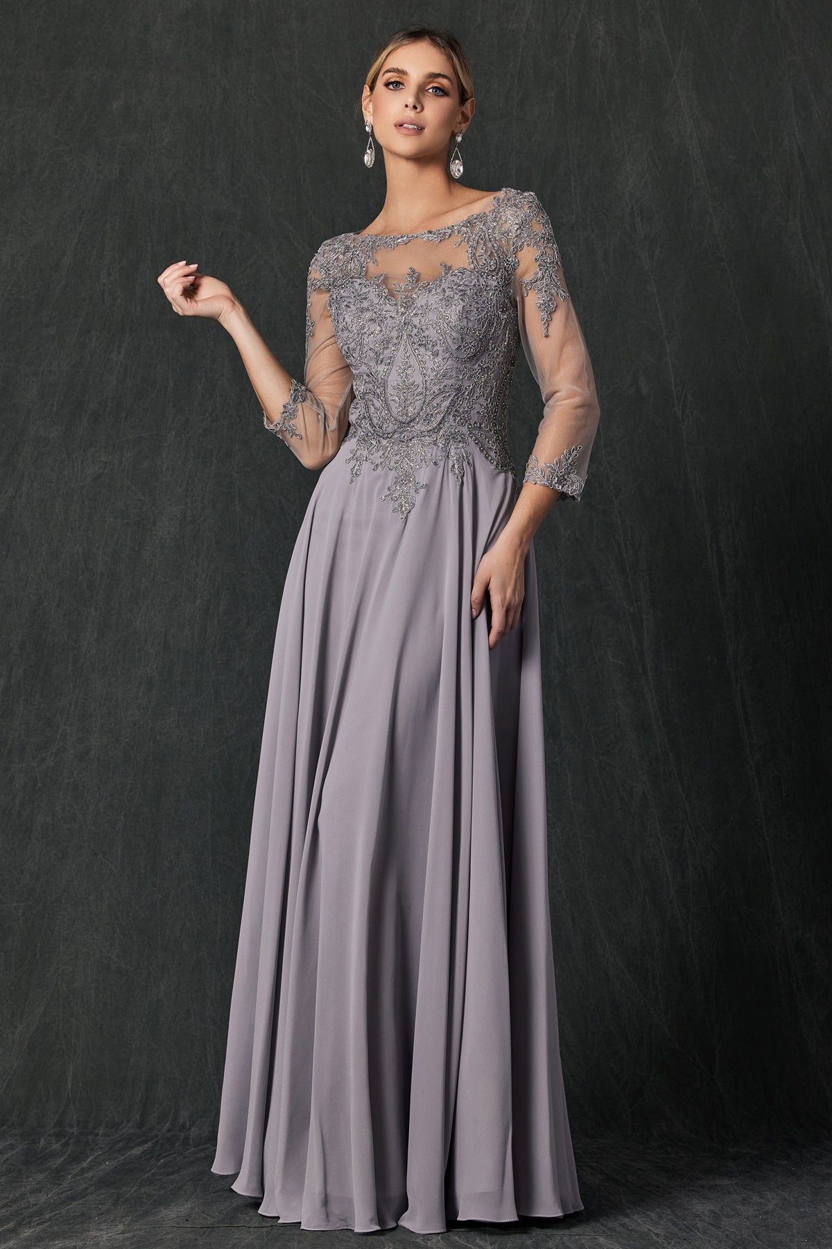 Embroidered Lace Applique Long Sleeves Long Mother Of The Bride Dress JTM12 Elsy Style Mother of the Bride Dress