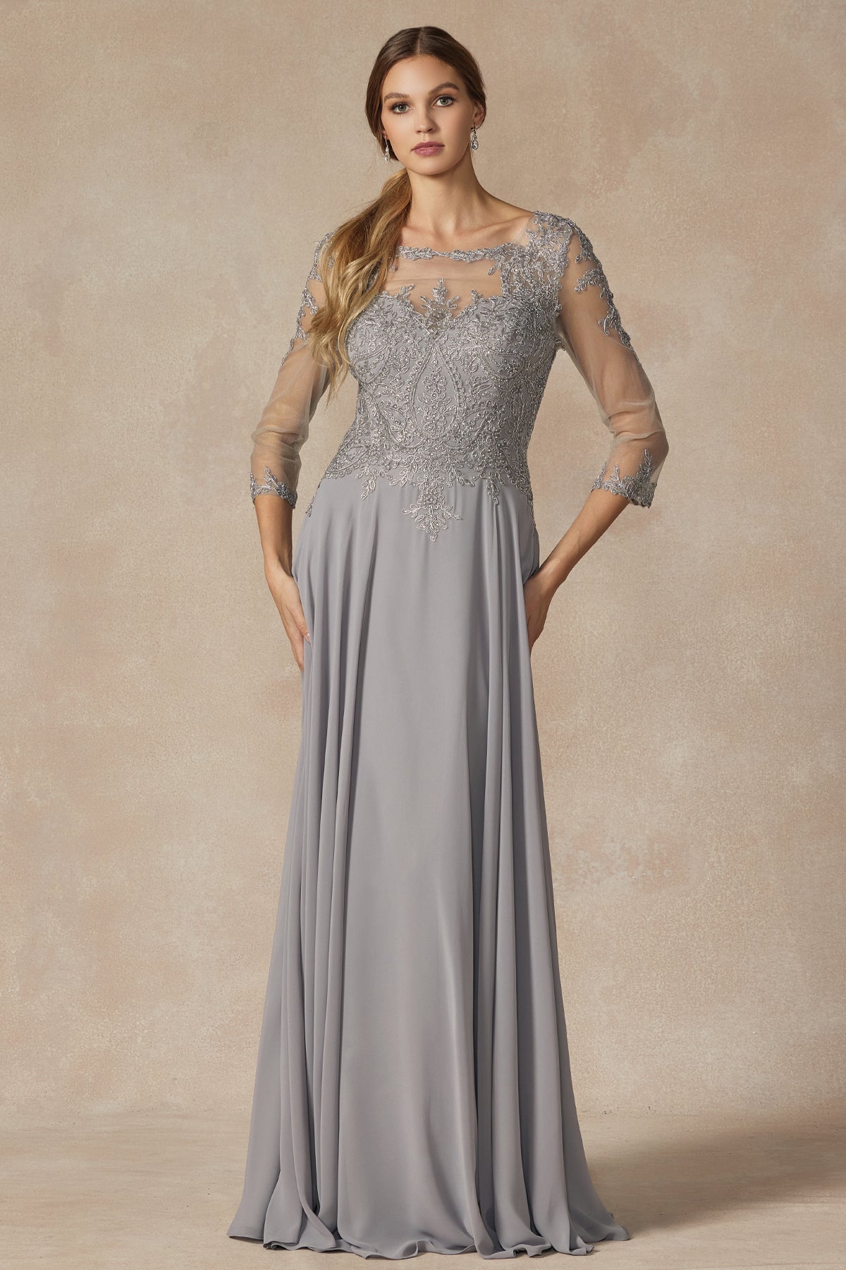 Embroidered Lace Applique Long Sleeves Long Mother Of The Bride Dress JTM12 Elsy Style Mother of the Bride Dress