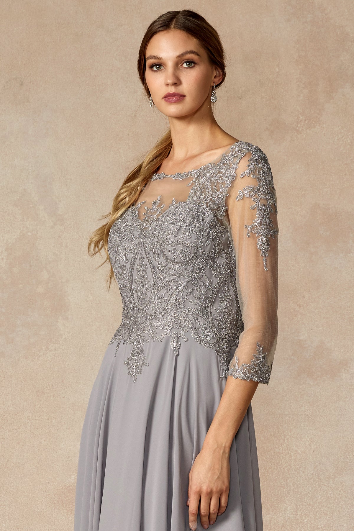 Embroidered Lace Applique Long Sleeves Long Mother Of The Bride Dress JTM12 Elsy Style Mother of the Bride Dress