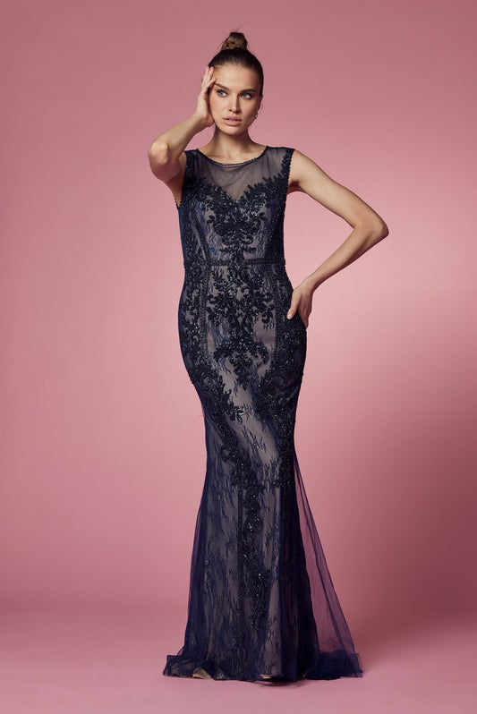 Embroidered Lace Mermaid Long Prom & Mother Of The Bride Dress NXE1006P Elsy Style Mother of the Bride Dress