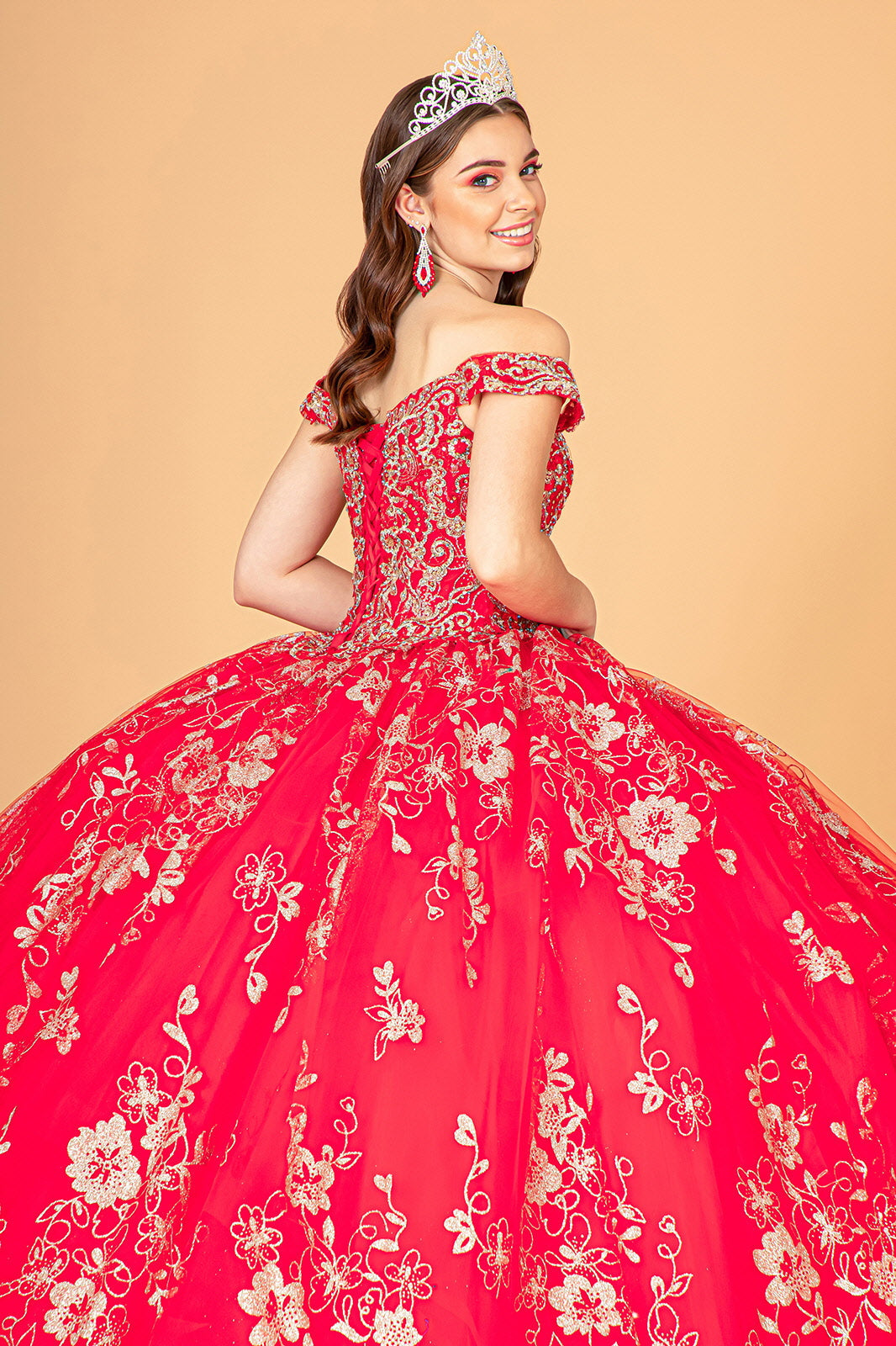 Embroidered Off Shoulder Mesh Quinceanera Dress Separate Long Sleeves GLGL3074 Elsy Style QUINCEANERA