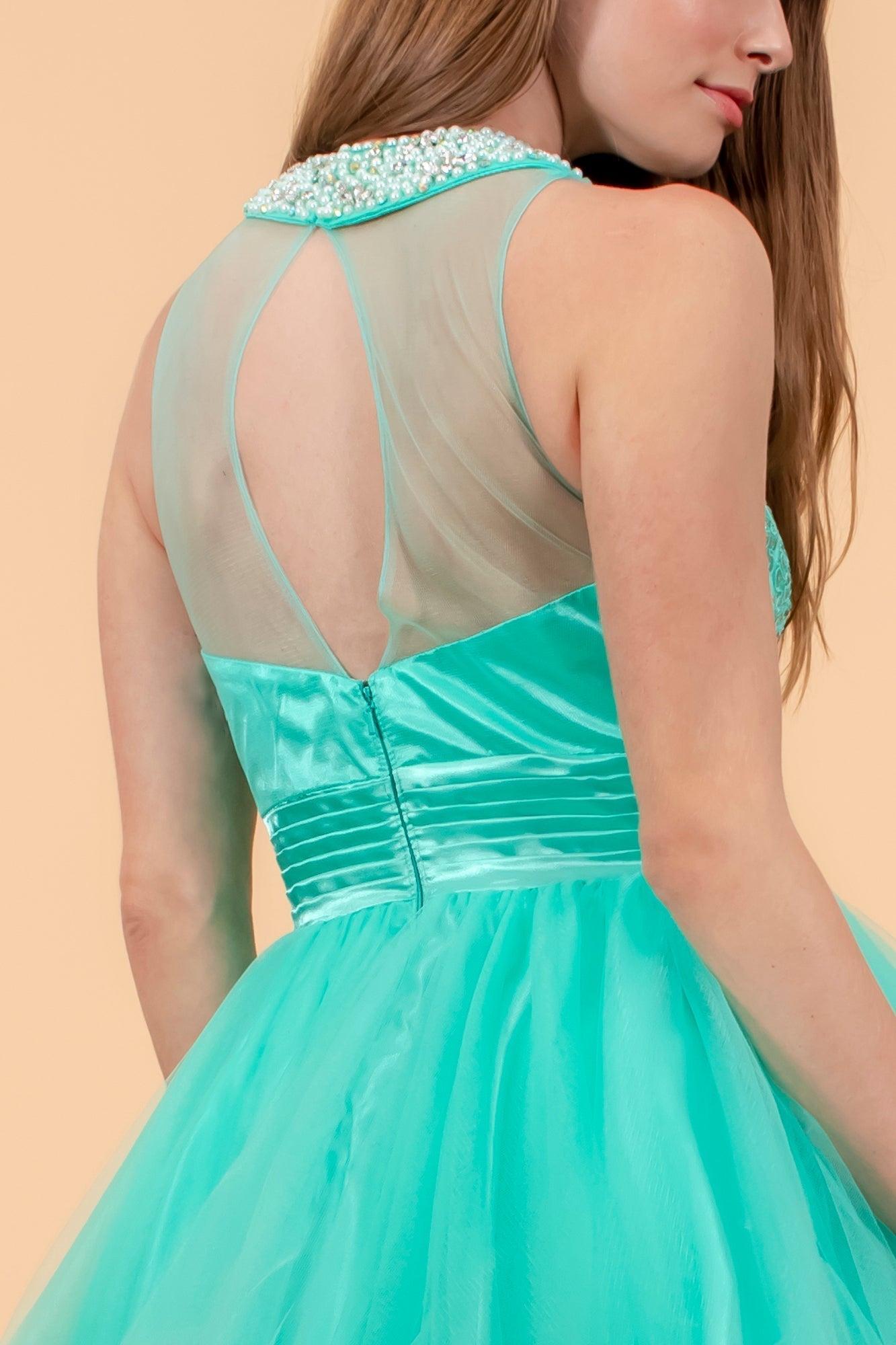 Embroidered Tulle Short Dress with Beaded Collar and Illusion Sweetheart Neckline GLGS2032 Elsy Style HOMECOMING