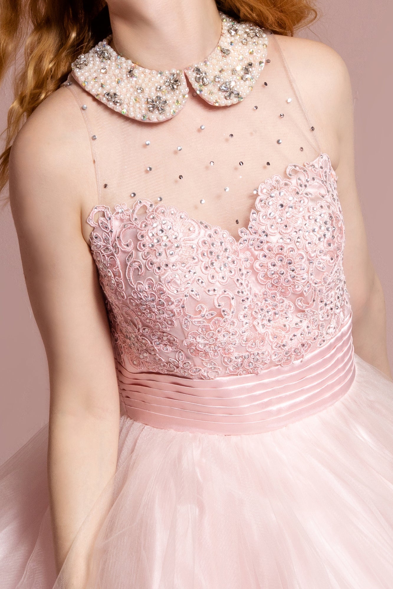 Embroidered Tulle Short Dress with Beaded Collar and Illusion Sweetheart Neckline GLGS2032 Elsy Style HOMECOMING