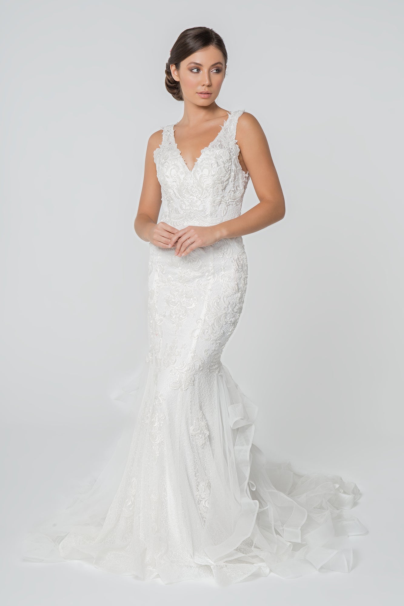 Embroidered V-Neck Sleeveless Mermaid Wedding Gown
 GLGL2814 Elsy Style WEDDING GOWNS