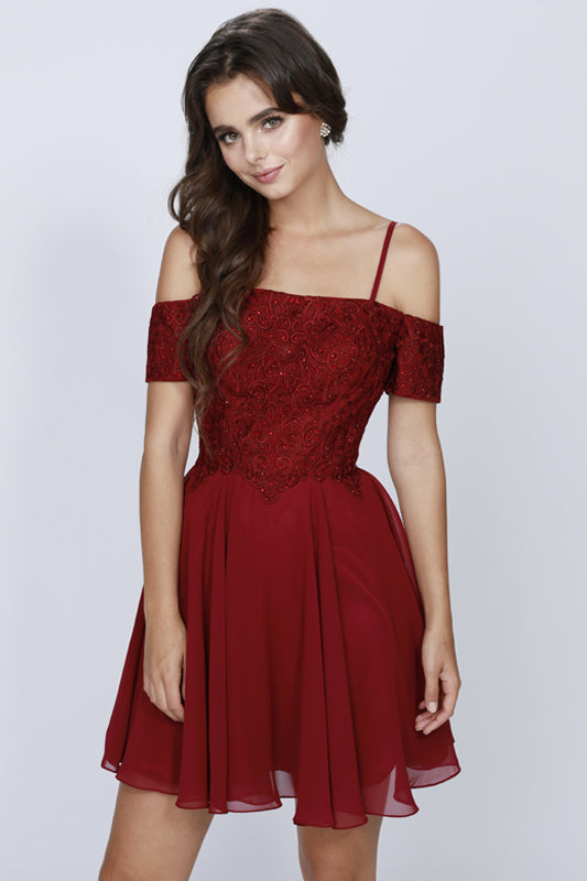 Embroidery Off Shoulder Straps Short Cocktail & Homecoming Dress JT814 Elsy Style Cocktail Dress