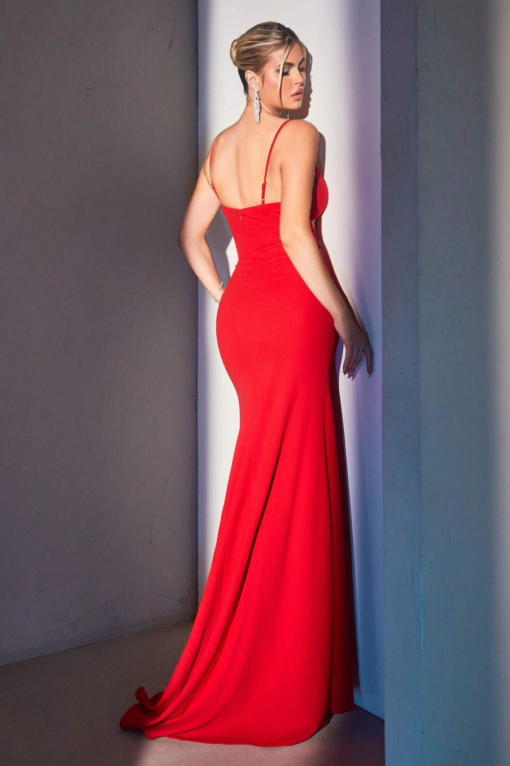 Fitted Sexy Hollywood & Red Carpet Gown Sweetheart Neck Waist cut out Sleeveless Bodice Flattering Dress with Leg Slit CDCH129 Elsy Style Evening Dress