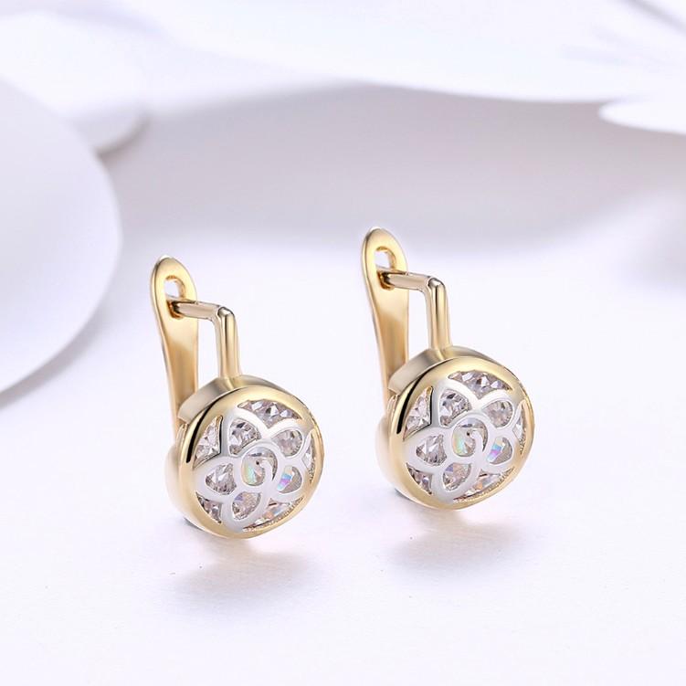 Floral Inprint Circular Leverback Earrings Set in 18K Gold Elsy Style Earring