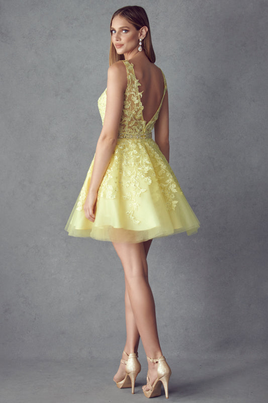 Floral Lace Applique Short Cocktail & Homecoming Dress JT853 Elsy Style Cocktail Dress