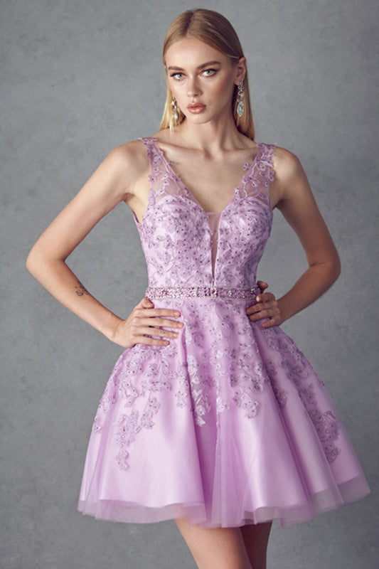 Floral Lace Applique Short Cocktail & Homecoming Dress JT853 Elsy Style Cocktail Dress