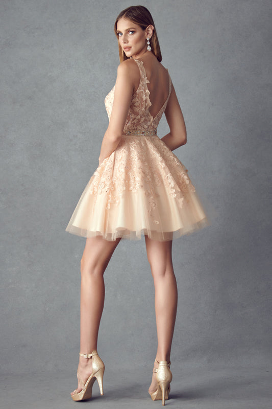 Floral Lace Applique Short Cocktail & Homecoming Dress JT853 Elsy Style Cocktail Dress