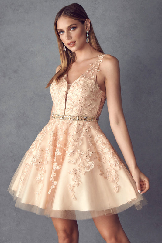 Floral Lace Applique Short Cocktail & Homecoming Dress JT853 Elsy Style Cocktail Dress