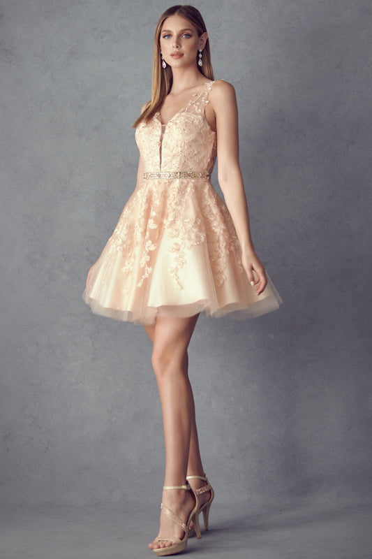 Floral Lace Applique Short Cocktail & Homecoming Dress JT853 Elsy Style Cocktail Dress