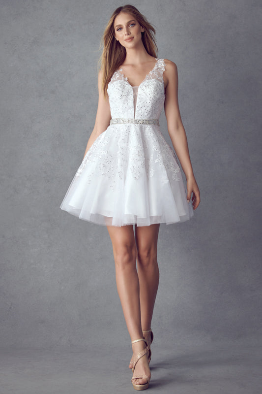 Floral Lace Applique Short Cocktail & Homecoming Dress JT853 Elsy Style Cocktail Dress