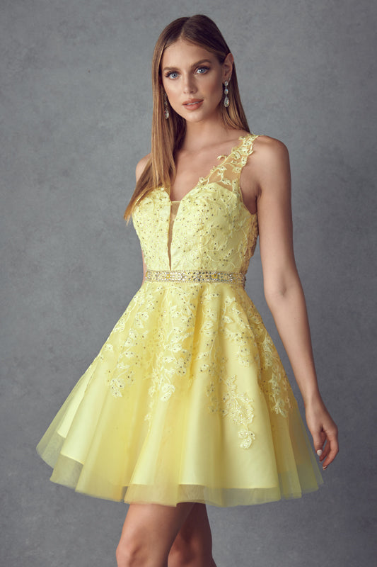 Floral Lace Applique Short Cocktail & Homecoming Dress JT853 Elsy Style Cocktail Dress