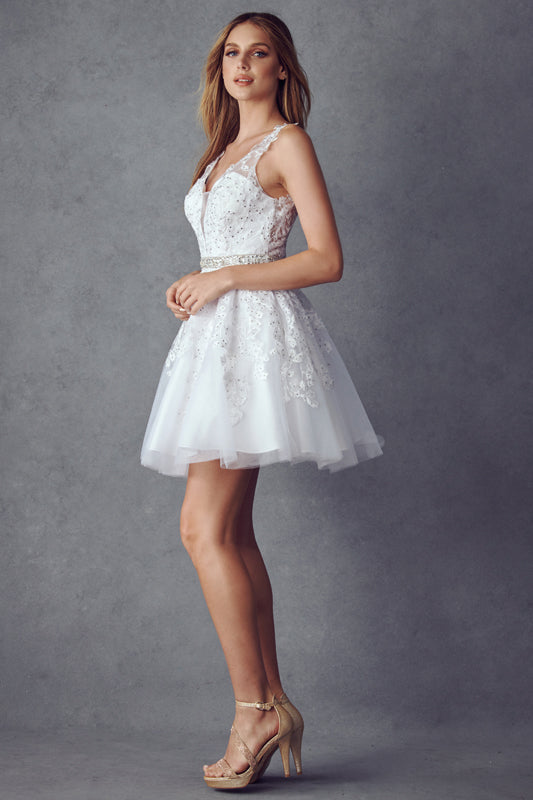 Floral Lace Applique Short Cocktail & Homecoming Dress JT853 Elsy Style Cocktail Dress