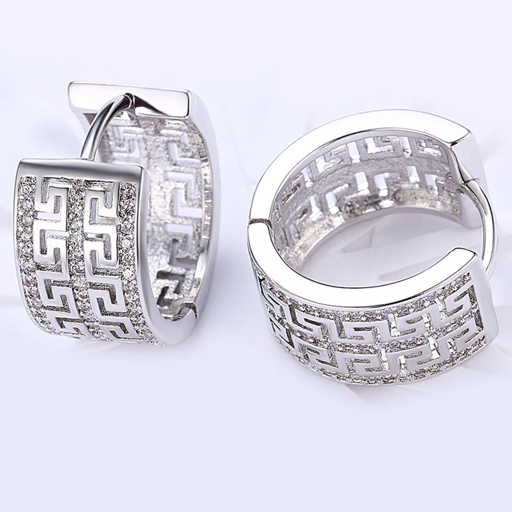 French Twist Design Huggie Earring in 18K White Gold Plated with  Crystals Elsy Style Earring