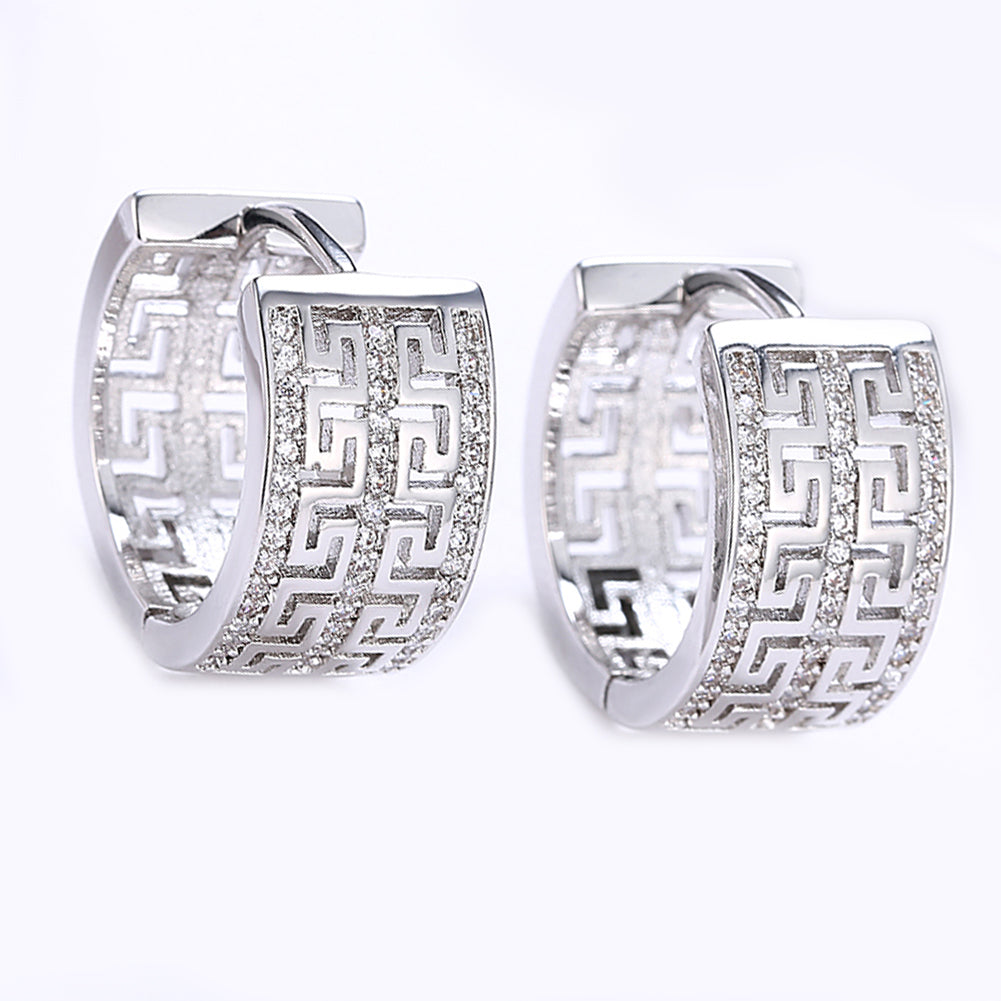 French Twist Design Huggie Earring in 18K White Gold Plated with  Crystals Elsy Style Earring