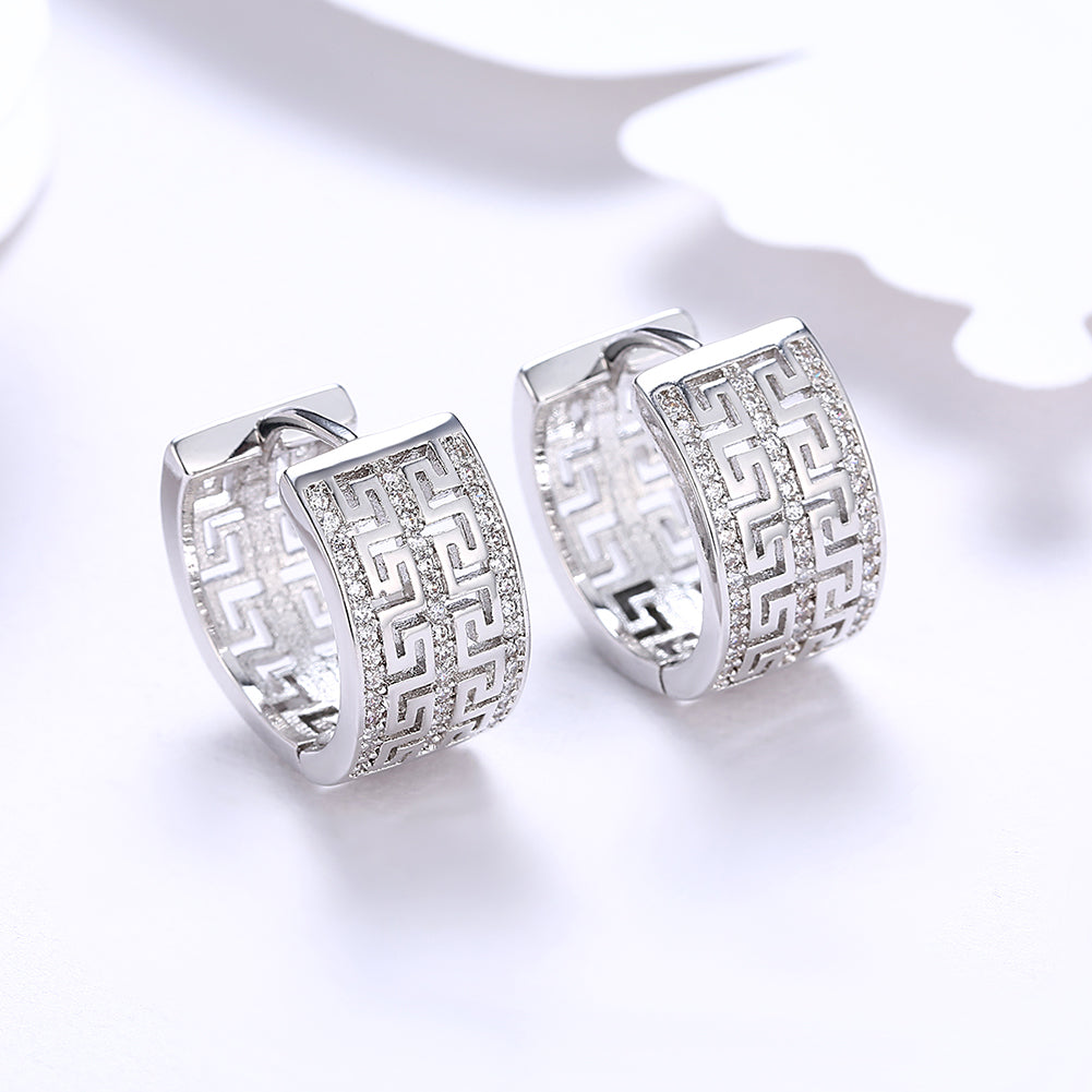 French Twist Design Huggie Earring in 18K White Gold Plated with  Crystals Elsy Style Earring