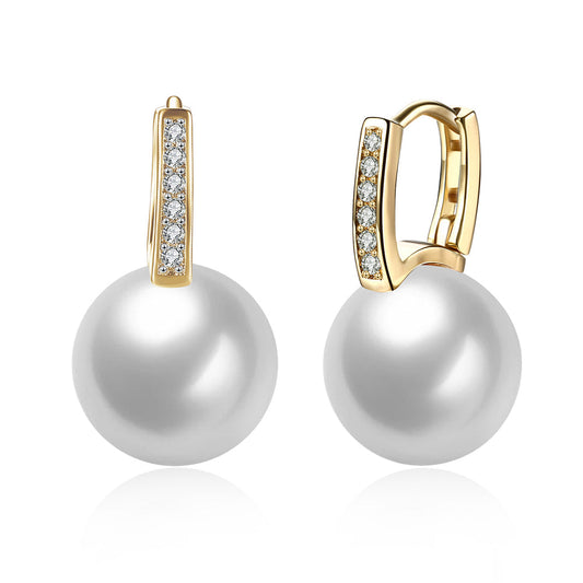 Freshwater Pearl Huggie Earring in 18K Gold Plated with  Crystals Elsy Style Earring