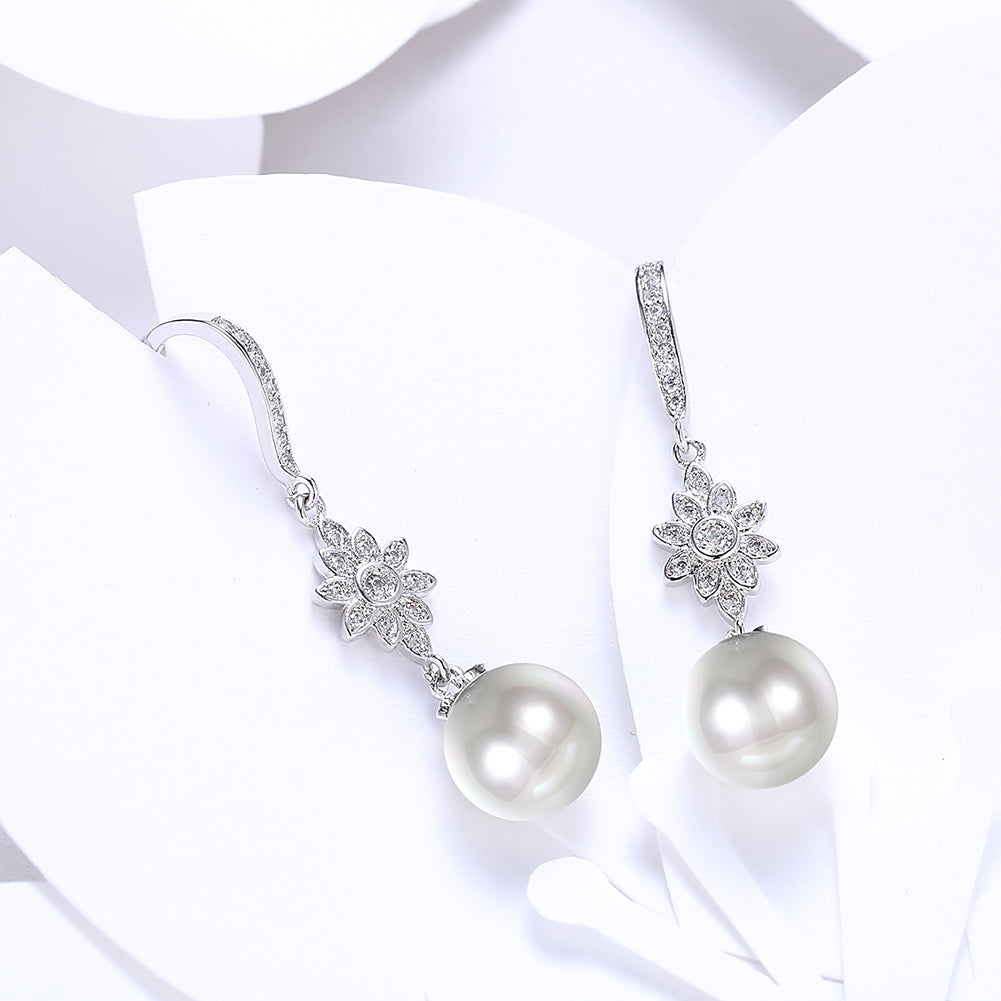 Freshwater Pearl Starburst Drop Earring in 18K White Gold Plated with  Crystals Elsy Style Earring