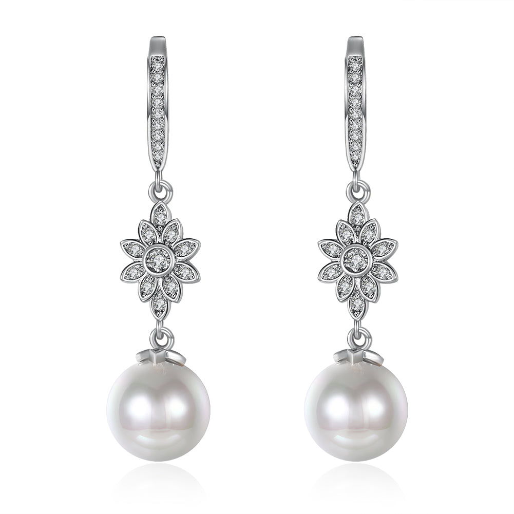 Freshwater Pearl Starburst Drop Earring in 18K White Gold Plated with  Crystals Elsy Style Earring