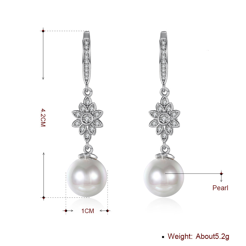 Freshwater Pearl Starburst Drop Earring in 18K White Gold Plated with  Crystals Elsy Style Earring